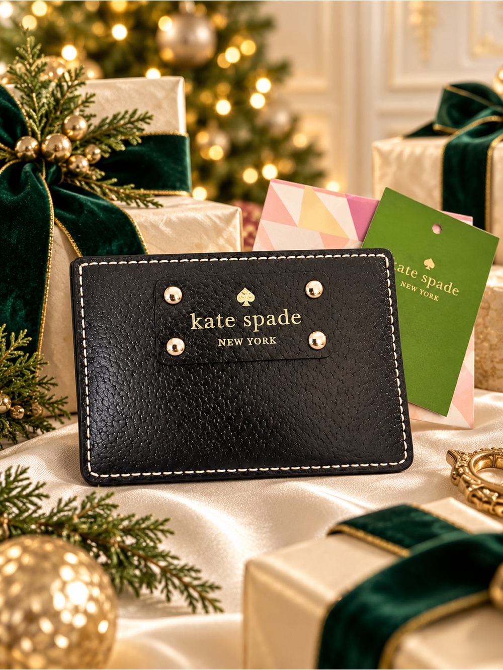 kate spade New York Graham Wellesley black & tan  leather card | NWT $68 MSRP